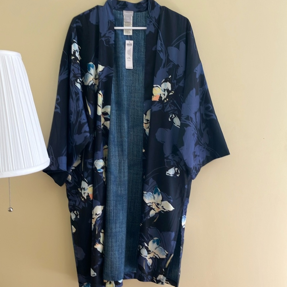 Chicos Navy Blue and Black Kimono Size L/XL New Without Tags